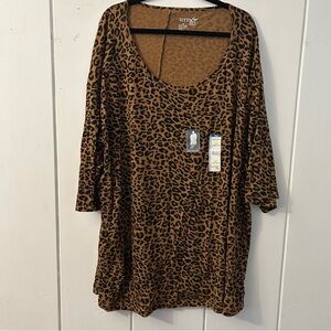 Terra & Sky Brown Leopard Long Sleeve Tunic Top
